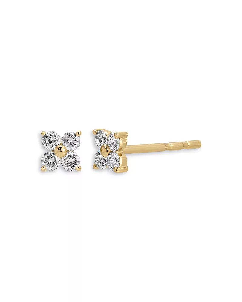 Ef Collection 14K Yellow Gold Diamond Fleur Stud Earrings