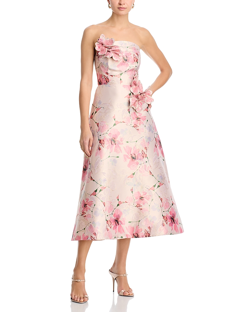 Teri Jon by Rickie Freeman Strapless Gazar 3D Floral Dress