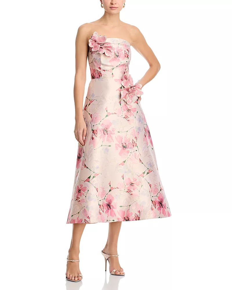 Teri Jon by Rickie Freeman Strapless Gazar 3D Floral Dress