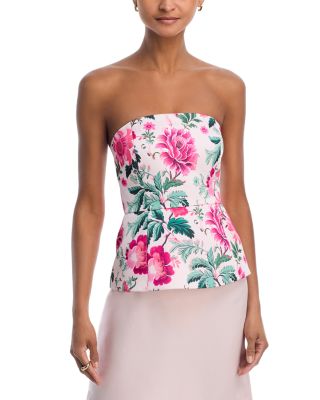 York Satin Floral Strapless Peplum Top