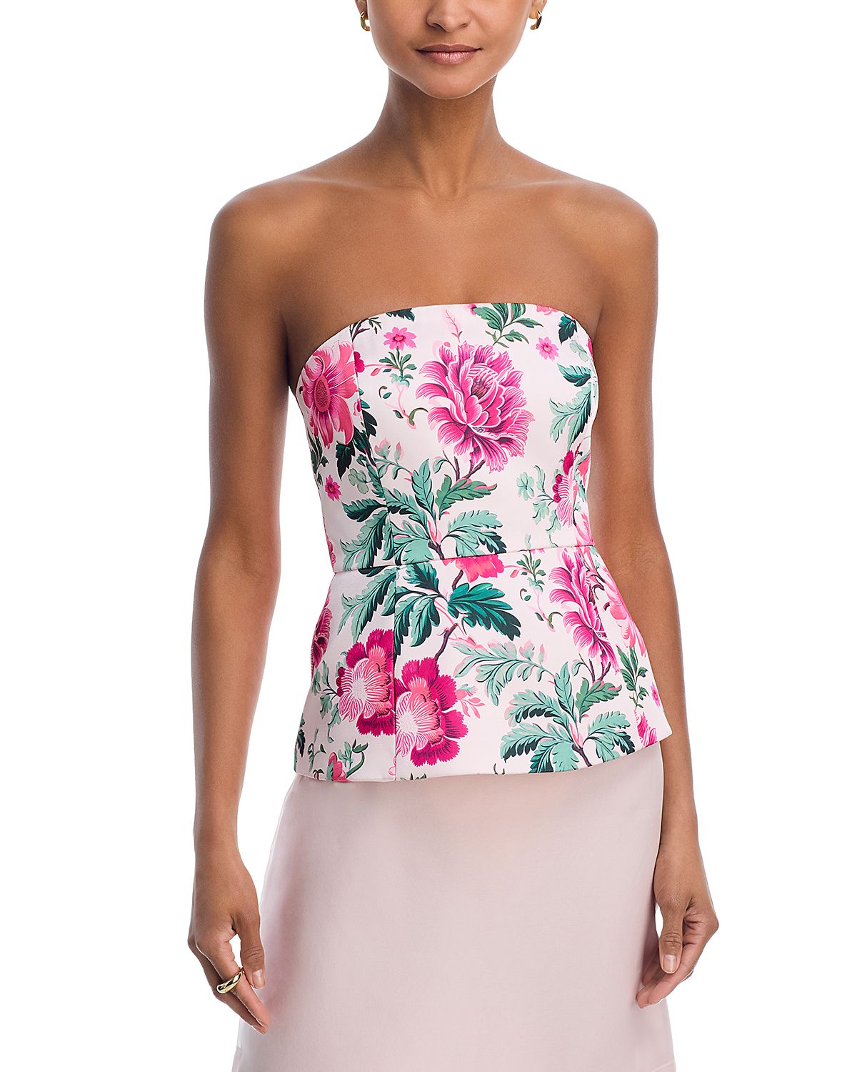 French Connection York Satin Floral Strapless Peplum Top