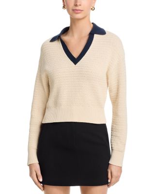 Mozart Contrast Collar Texture Knit Sweater 