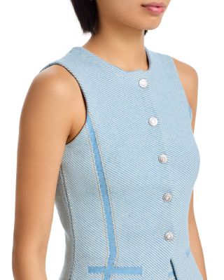 Denim Effect Crewneck Button Front Vest