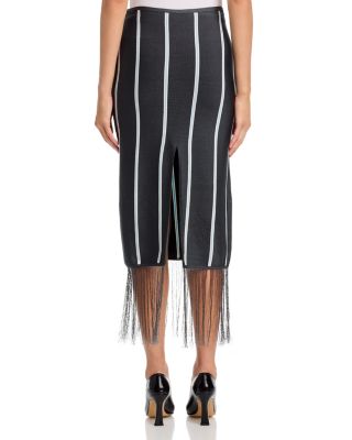Striped Fringe Trim Midi Skirt