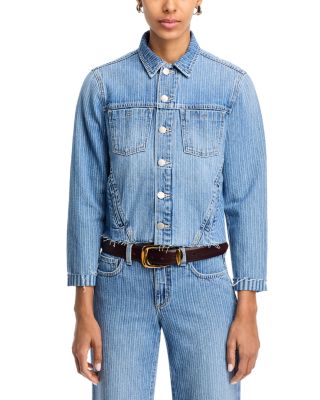 Janelle Slim Raw Denim Jacket & Joanne Low Rise Wide Leg Jeans in Carmel