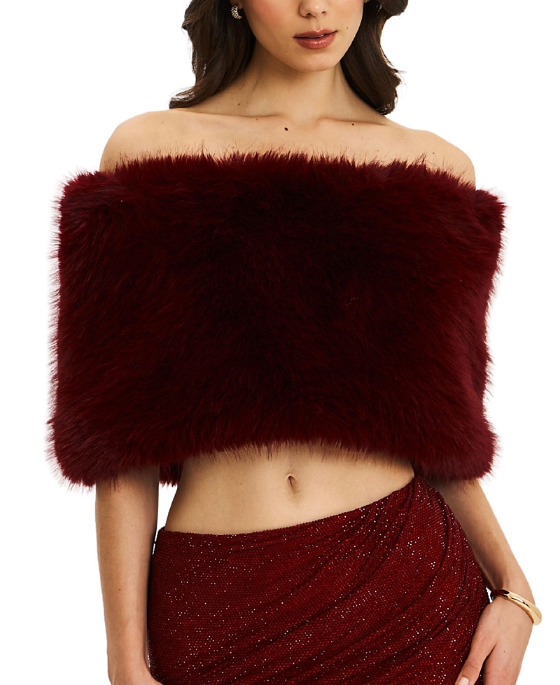 Miss Circle Darla Faux Fur Off-Shoulder Cropped Top