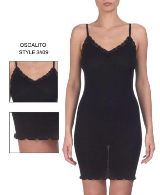 Ribbed Wool & Silk V-Neck Chemise Nightgown with Lace Trim