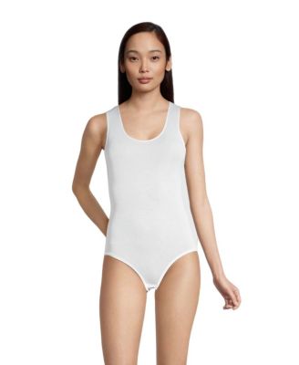  Cotton Scoop Neck Tank Top Bodysuit with Satin Trim