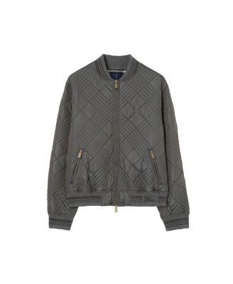 Micro Check-Stitch Nylon Blend Bomber Jacket