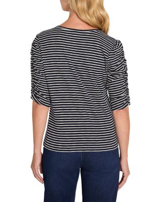 Striped Ruched Elbow Sleeve Top 