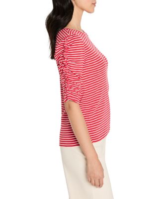 Striped Ruched Elbow Sleeve Top 
