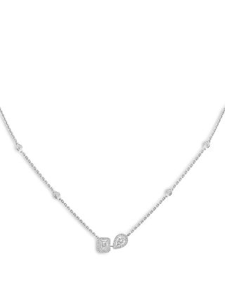 18K White Gold My Twin Toi & Moi Diamond Necklace, 13.8-17.7"