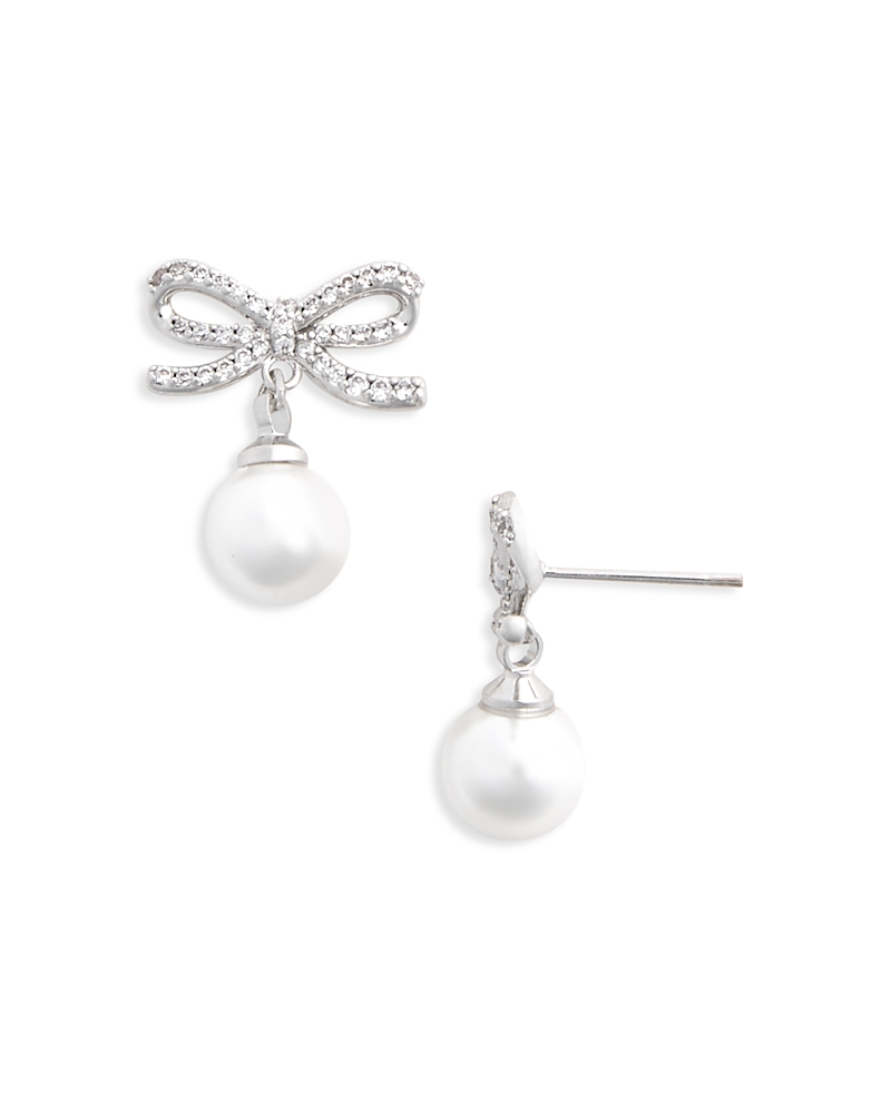 Self-Portrait Crystal Bow & Imitation Pearl Drop Earrings