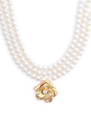 Imitation Pearl Three Layer Rose Choker Necklace, 13.4-17.3"