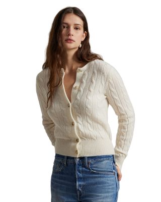 Cable Knit Cashmere Crewneck Cardigan