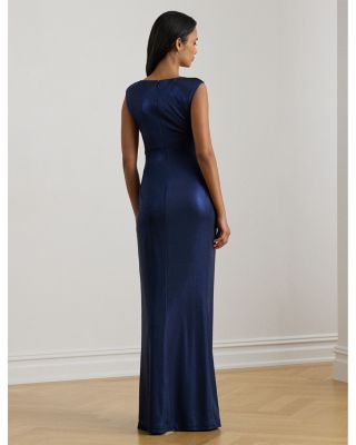 Buckle Trim Metallic Jersey Gown