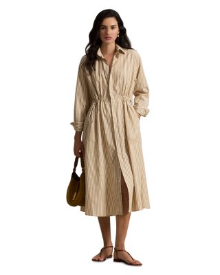 Striped Cotton Linen Drawcord Shirtdress