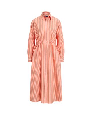 Striped Cotton Linen Drawcord Shirtdress
