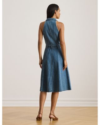 Paneled Denim Sleeveless Shirt Dress