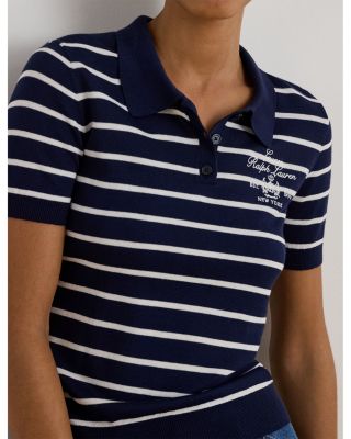 Striped Cotton Blend Polo Sweater