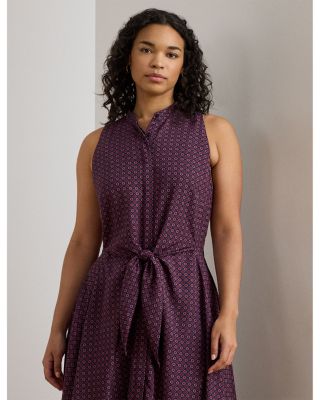 Print Tie Front Crepe Sleeveless Dress