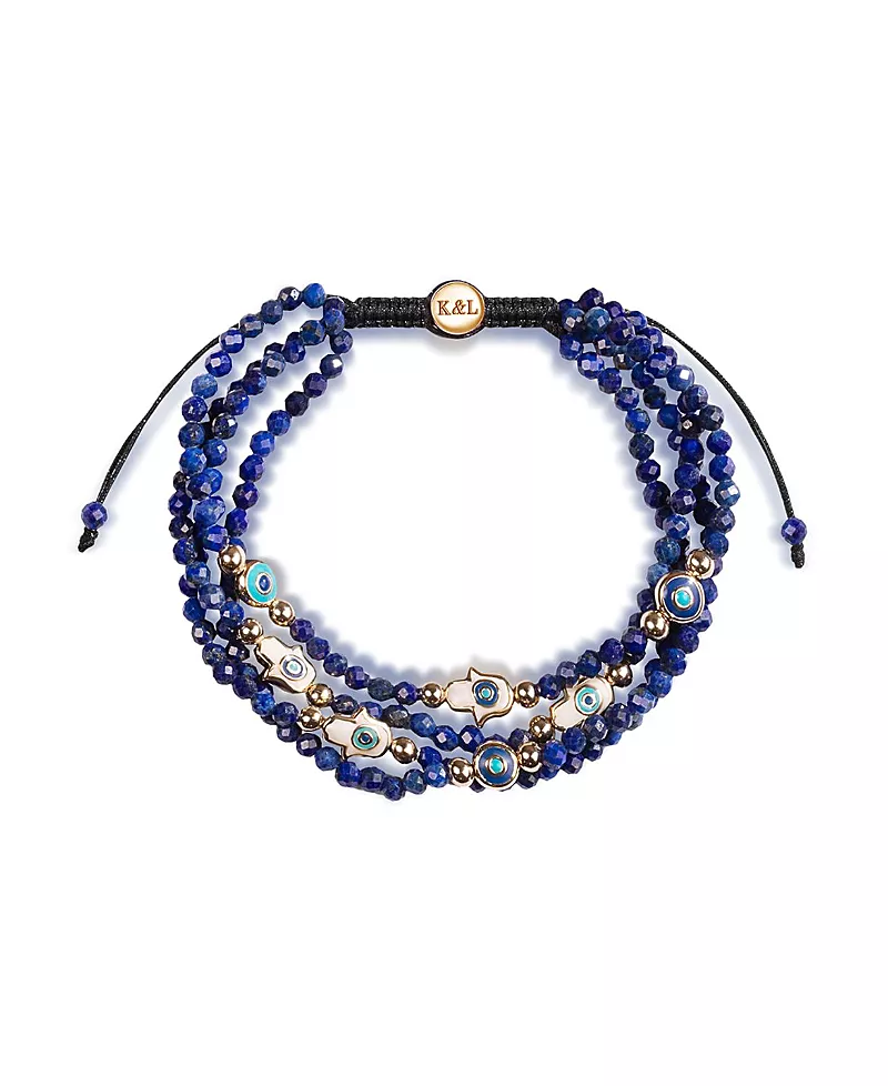 Karma and Luck Wise Belief - Lapis Enamel Evil Eye Hamsa Bracelet