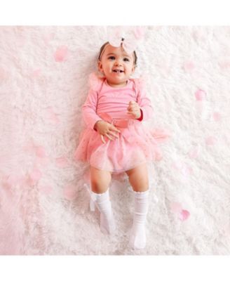 Girls' Flocked Heart Valentine's Day Tiered Long Sleeve Tutu Bodysuit - Baby