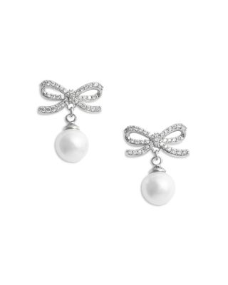 Crystal Bow & Imitation Pearl Drop Earrings