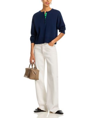 Genevieve Solid Drop Shoulder Henley Sweater