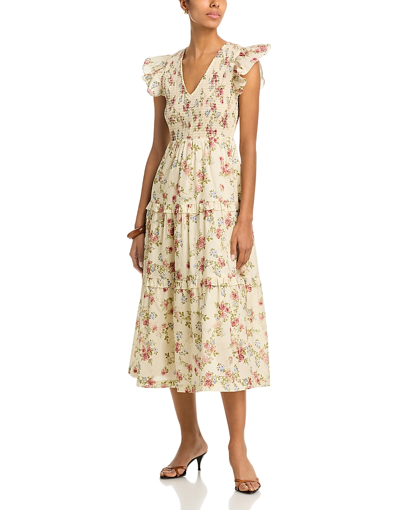 Aqua Floral Smocked Midi Dress - Exclusive