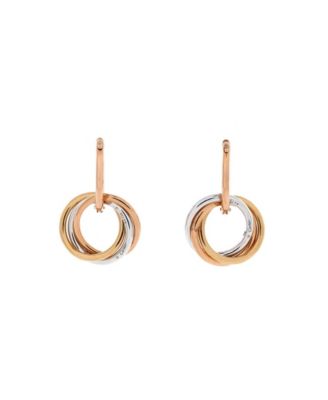  Trinity Hoop Dangle Earrings 18K Tricolor Gold with Diamonds