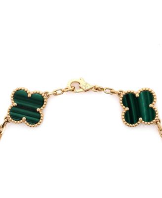  Vintage Alhambra 5 Motifs Bracelet 18K Gold and Malachite