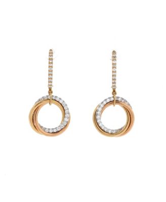  Trinity Hoop Dangle Earrings 18K Tricolor Gold with Diamonds