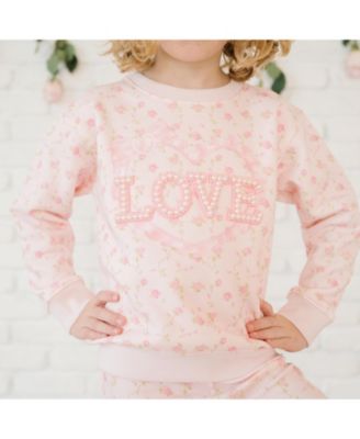 Girls' Pink Rose Love Patch Sweatshirt - Big Kid
