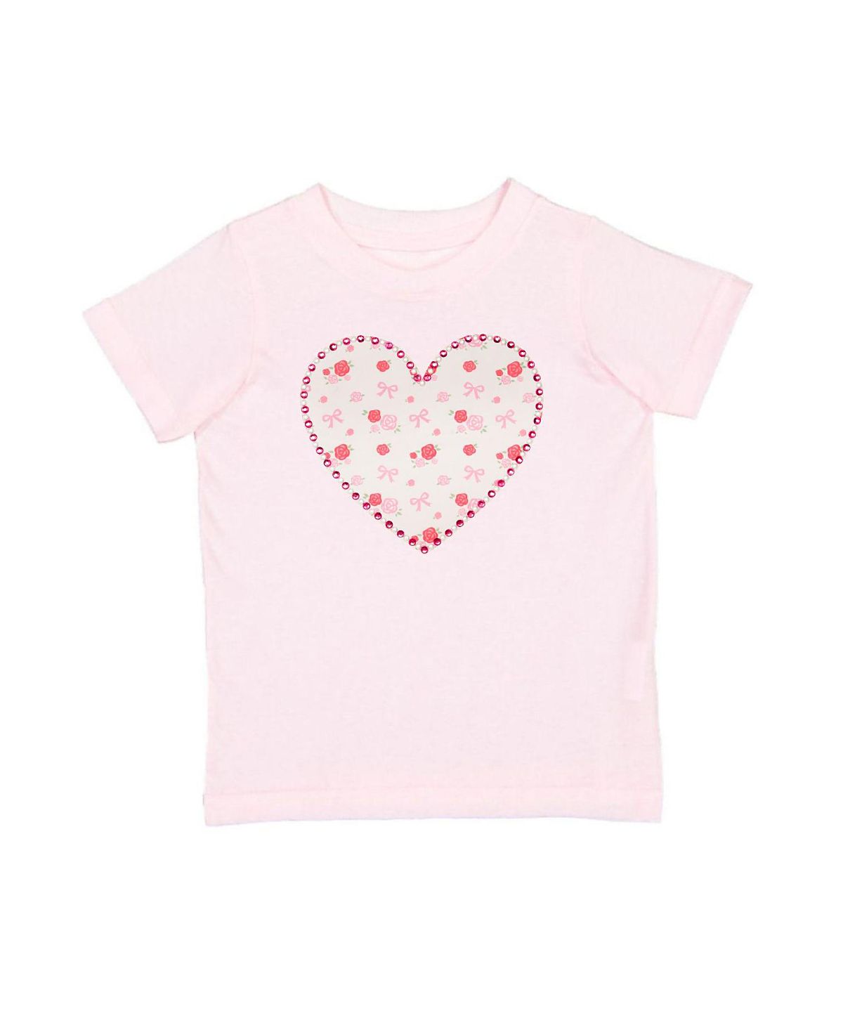 Sweet Wink Girls' Dainty Rose Pearl Heart Patch Short Sleeve T-Shirt - Baby, Little Kid