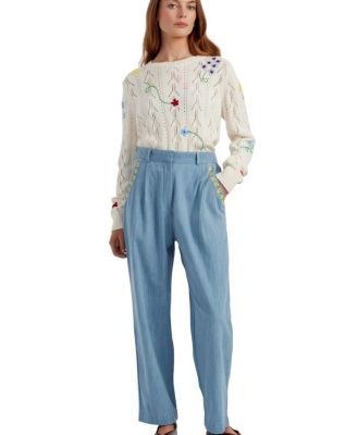  Women's Linen Blend Gingham Trousers