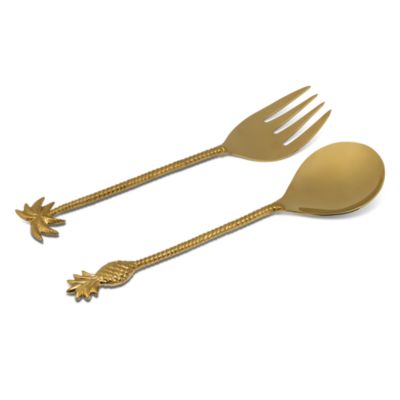 Polished Gold Tone Palm Tree/Pineapple 2 Piece Serving Set