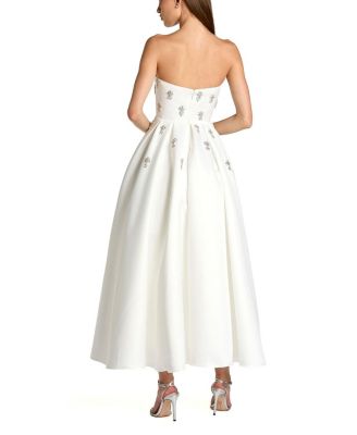  Crystal Embellished Strapless Satin A-Line Dress