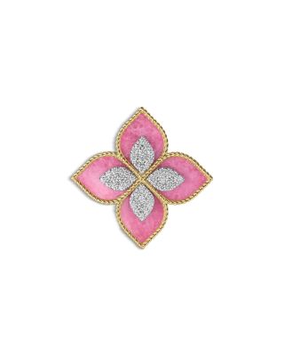 18K White & Yellow Gold Venetian Princess Rhodonite & Diamond Flower Ring