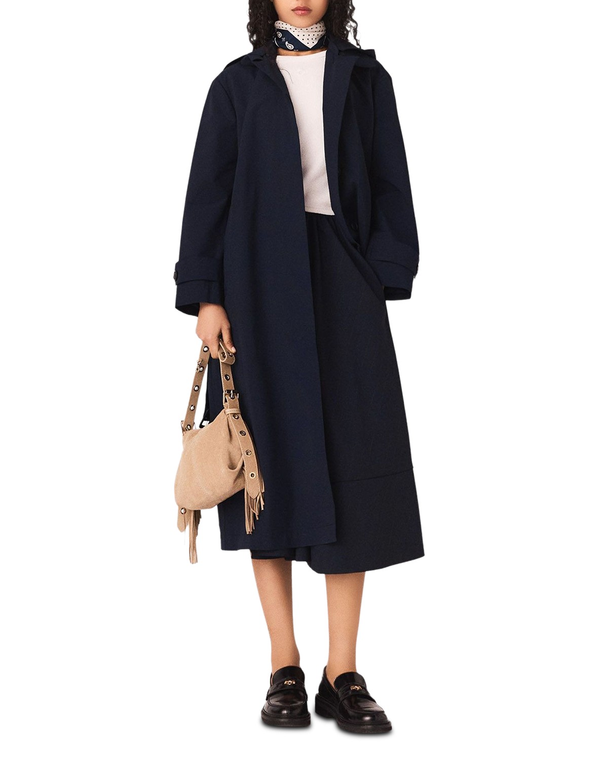 Removable Rhinestone Hood Trench Coat