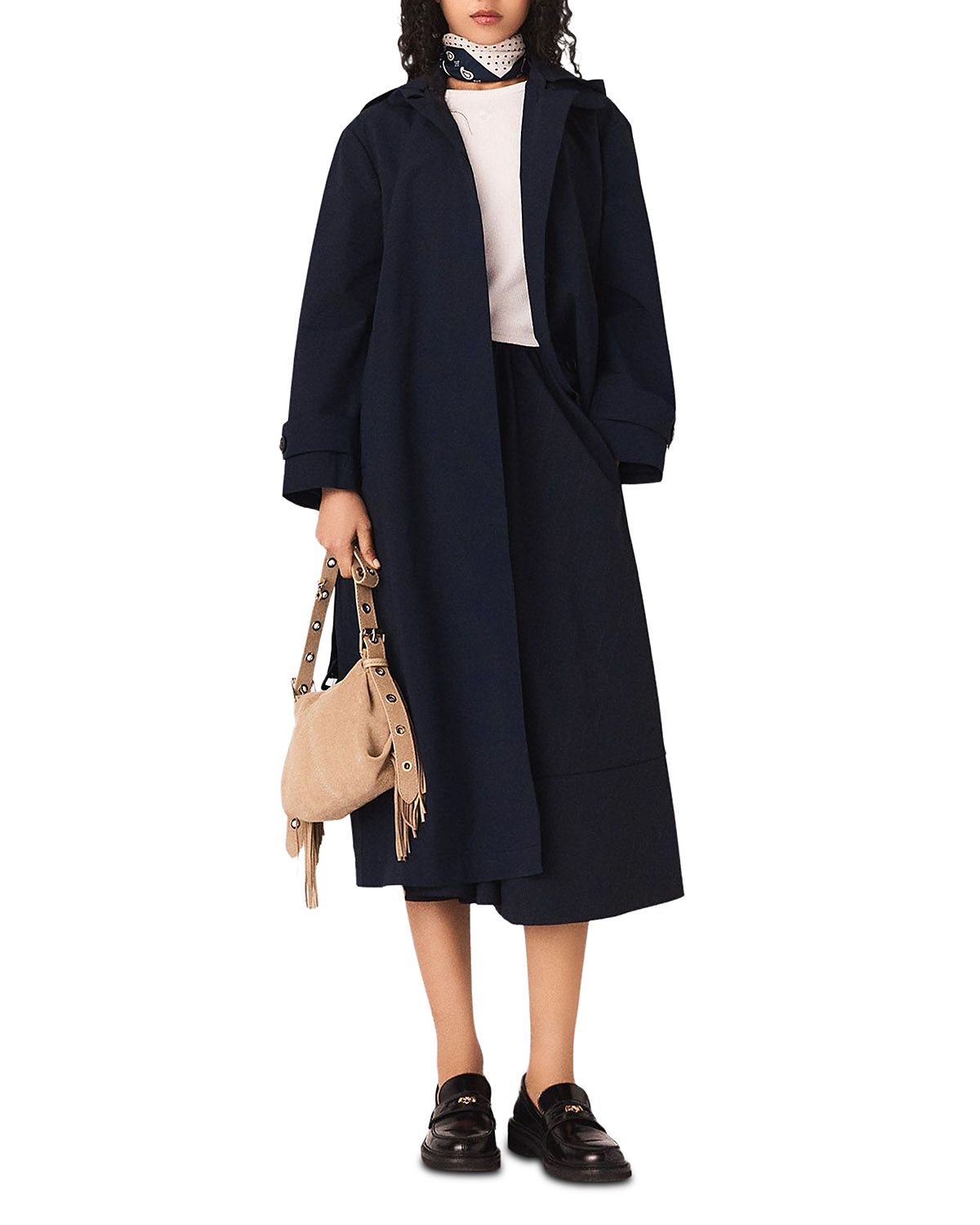 Maje Removable Rhinestone Hood Trench Coat