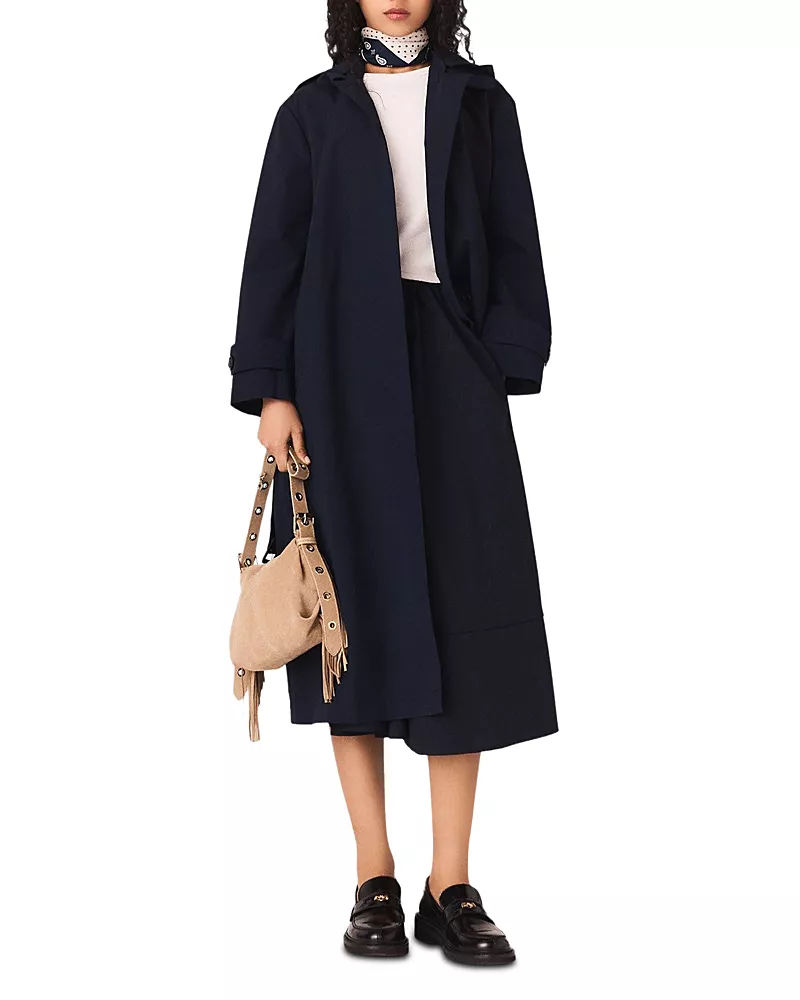 Maje Removable Rhinestone Hood Trench Coat