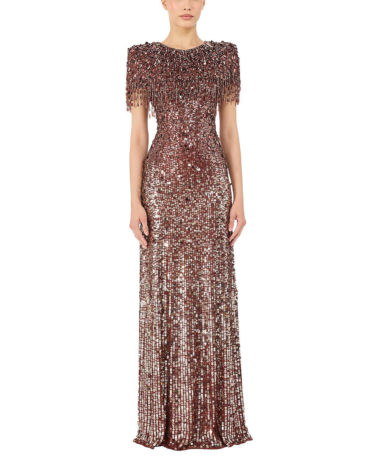 Jenny Packham Eugenie Sequin Fringed Maxi Dress