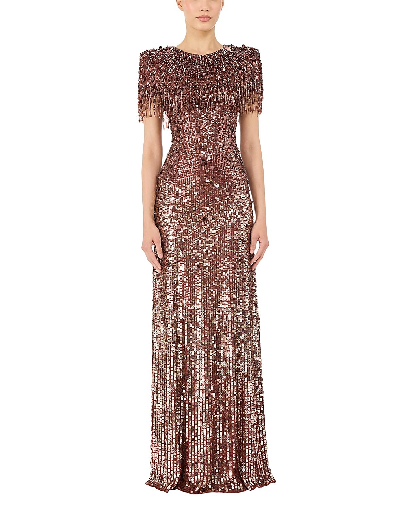 Jenny Packham Eugenie Sequin Fringed Maxi Dress