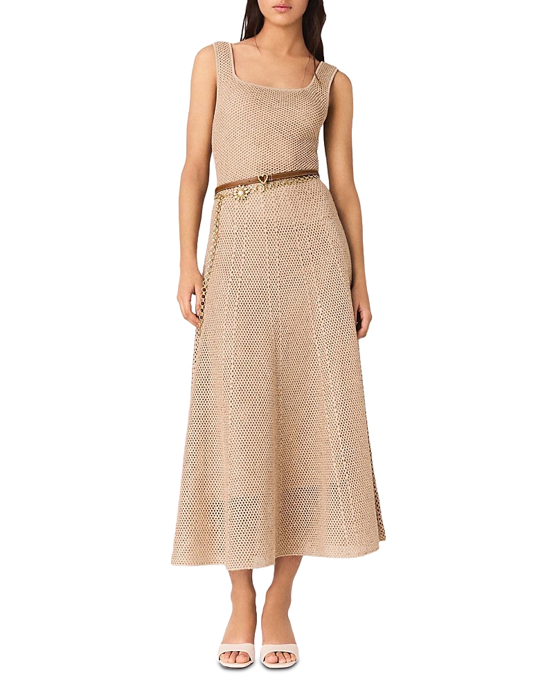 Maje Rhinestone Knit Midi Dress