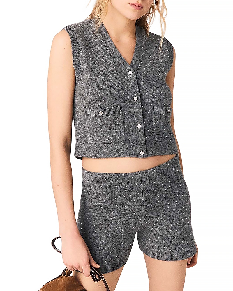 Maje Rhinestone Cropped Vest