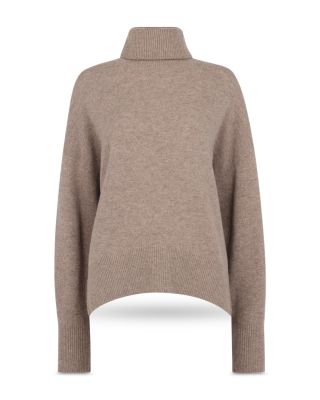 Roll Neck Curved Hem Wool Knit Sweater 