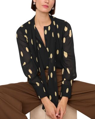 Abstract Spot Tie Neck Blouse