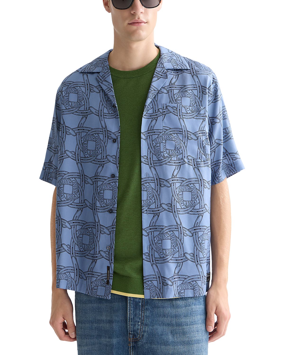 Scotch & Soda Printed Tencel Relaxed Fit Short Sleeve Shirt