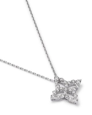 18K White Gold Diamond Outline Diamond Flower Silhouette Pendant Necklace, 16-18"
